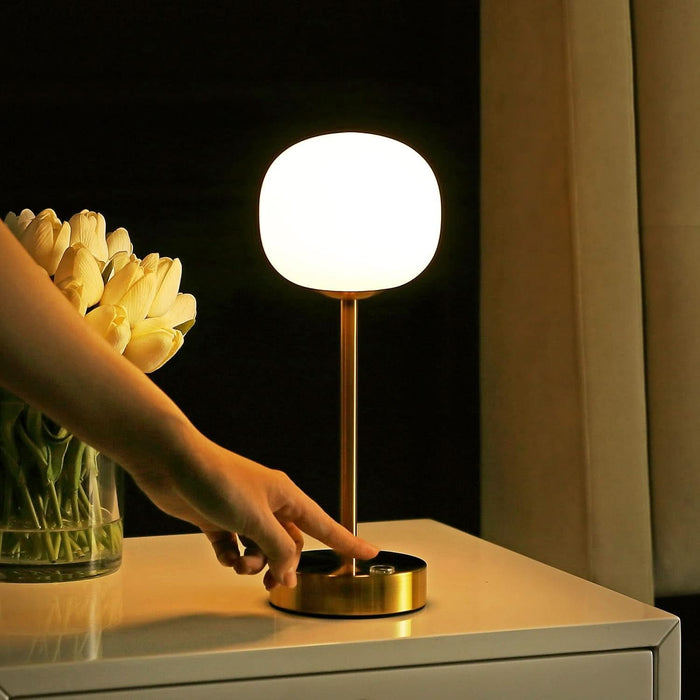 JYL7108C Natalia 12.25" Modern Minimalist Iron Rechargeable Integrated LED Table Lamp Contemporary Bedside Desk Nightstand Lamp for Bedroom Living Room Office, Brass Gold/White