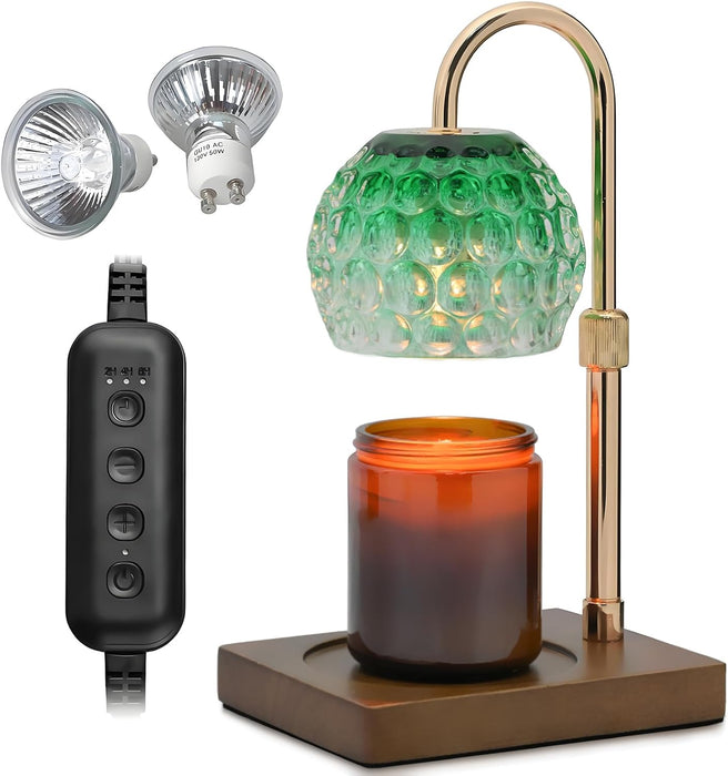 Candle Warmer Lamp Timer - Christmas Gifts for Women Mom, House Warming Gifts New Home Decor Modern Farmhouse Decor, Glass Candle Warmer Wax Melt with 2 Bulbs Green