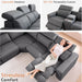 Power Recliner Sofa, Electric Reclining Sofa with Console & Dual Recliner, Leather Sectional Couch for Living Room, Grey