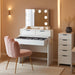 White Makeup Vanity Desk with Hollywood Mirror and Lights, Girls Compact Make up Table with Drawers and Outlet for Bedroom Small Space