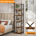 6 Tier Tall Bookshelf, Industrial Narrow Bookcase, Display Standing Shelf Units, Metal and Wood Storage Rack Organizer for Living Room, Home Office, Entryway, Kitchen, Rustic Brown