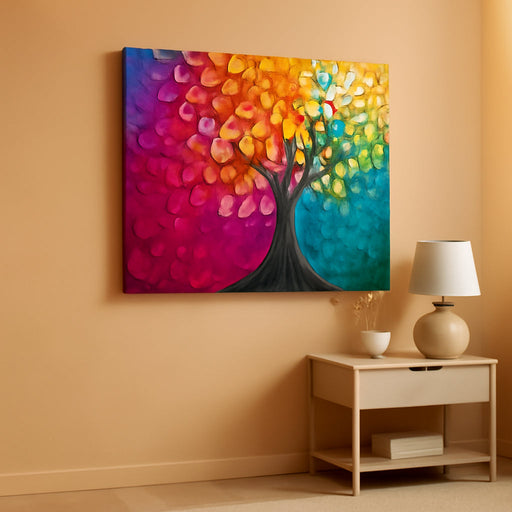 Tree of Life Large Wall Art, Abstract Colorful Tree Canvas Painting, Nature Plant Artwork for Walls, Red Teal Aesthetic Wall Decor Living Room Bedroom, Modern Office Decor Art Prints 20"X40"