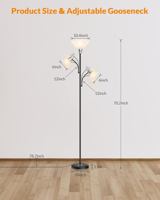 Floor Lamp, Standing Lamp with Replaceable 3000K Energy-Saving, Lamp for Living Room with Adjustable Reading Lights, Modern Bright Floor Lamp for Bedroom, Living Room, Office