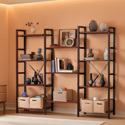 Wide Adjustable Bookshelf With Industrial Modular Panels