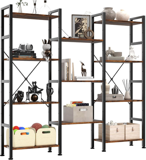 Wide Adjustable Bookshelf With Industrial Modular Panels