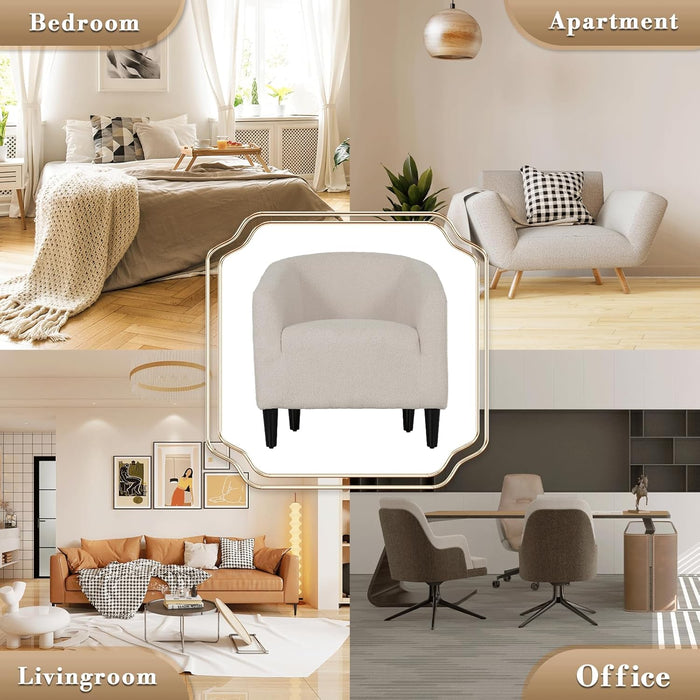 Modern Barrel Accent Chair, Furry Cozy Reading Arm Chair for Adults, Soft Comfy Upholstered Sofa Armchair for Corner, Living Room, Bedroom, Reception Room, Grey