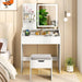 White Vanity Desk with LED Lighted Mirror, 3 Light Modes, Adjustable Brightness, Charging Station, Drawers & Shelves, Modern Makeup Vanity Table with Storage Stool for Bedroom, Dressing Room