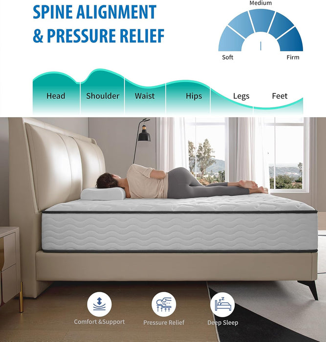 Full Mattress,Memory Foam Hybrid 12 Inch Full Size Springs Mattresses with Individual Pocket Spring for Pain Relief,Medium Firm White Full Mattresses,Certipur-Us Certified.