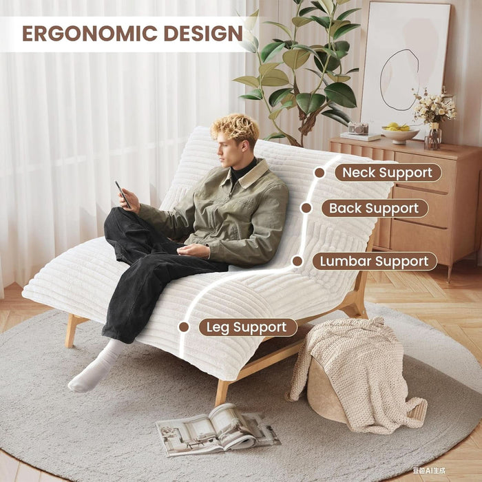 Oversized Chaise Lounge Chair Indoor, Modern 47.24" Plush Corduroy Deep Seat Reading Accent Chair, Comfy Giant Bean Bag Chairs for Adults, Single Sleeper Sofa Chairs for Living Room Bedroom, Beige