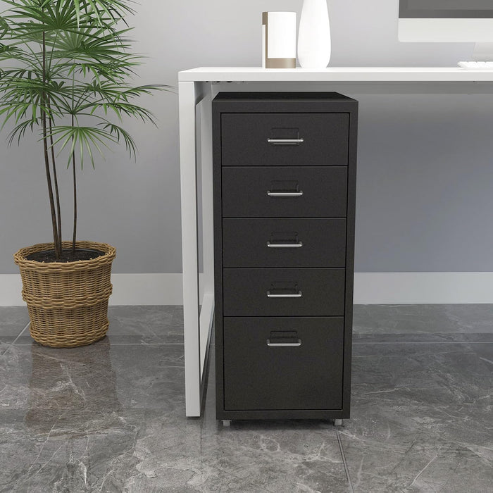 Black Mobile File Cabinet, 5 Drawers