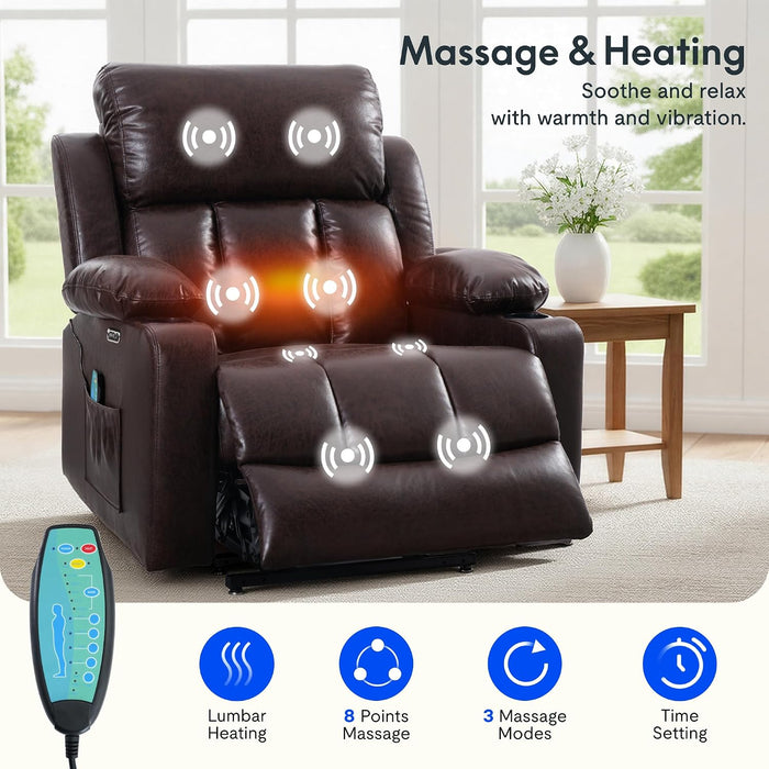 FLEXISPOT XL31-XL Oversized Power Lift Recliner for Elderly, 400 Lbs Heavy Duty Lay Flat Lift Chair with Extra Wide 27" Seat, Massage & Heat, Dual Motor Electric Recliner for Living Room, Dark-Brown