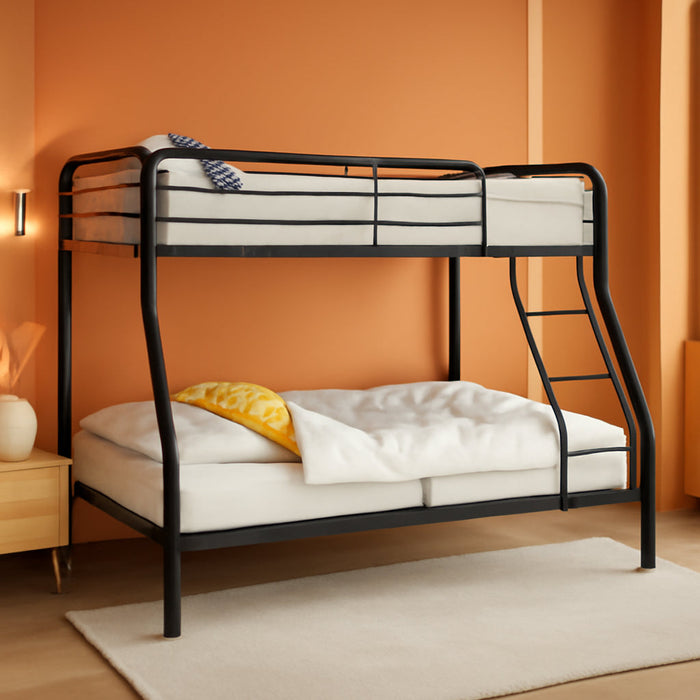 Hollywood Bunk Beds Twin over Full Size, Heavy Duty Metal Bunk Bed with Safety Guardrails, Angled Ladder, Underbed Storage, 800Lbs Capacity - for Kids and Teens, Twin over Full Bunk Bed, Black