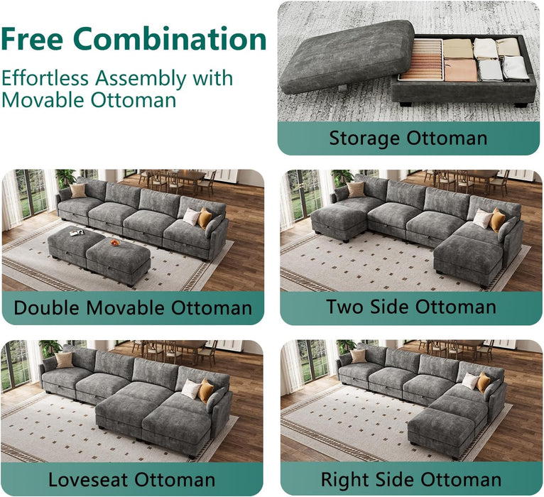 Darkest Gray Chenille UShaped Sectional Sofa Ottoman