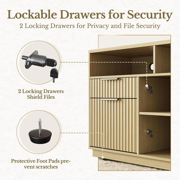 4 Drawer Fluted File Cabinet with Lock for Home Office