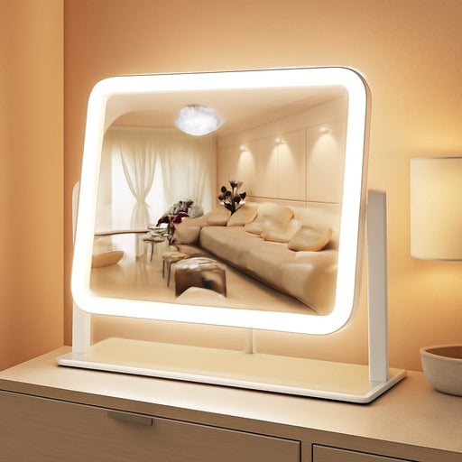 Vanity Mirror with Lights, 14"×12" LED Makeup Mirror, Lighted Makeup Mirror with Lights, Smart Touch Control 3 Colors Dimmable, Lighted up Mirror for Makeup Desk, Bedroom, Women Gift