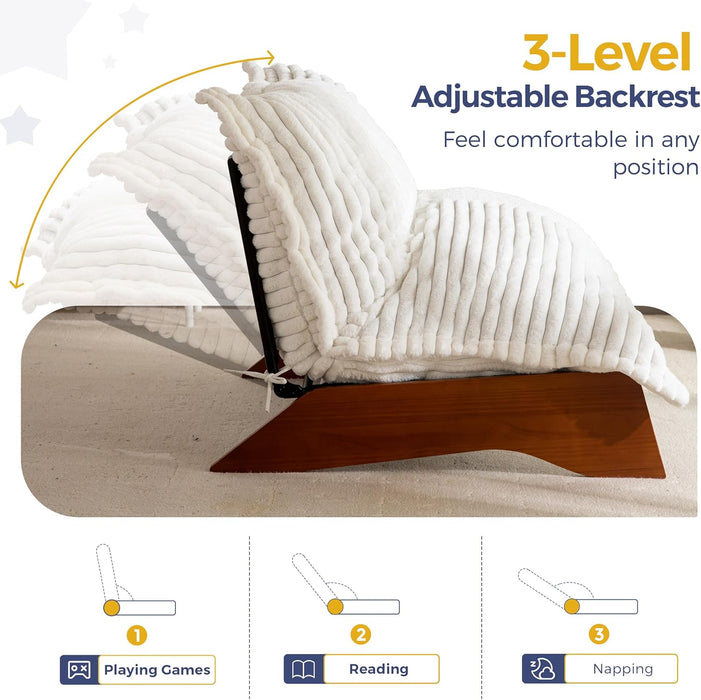 Adjustable Living Room Chair, 3-Position Bean Bag Chair with Removable Cover, Upholstered Accent Chair with Frame, Soft Reclining Lounge for Bedroom, Apartment, Office, Beige