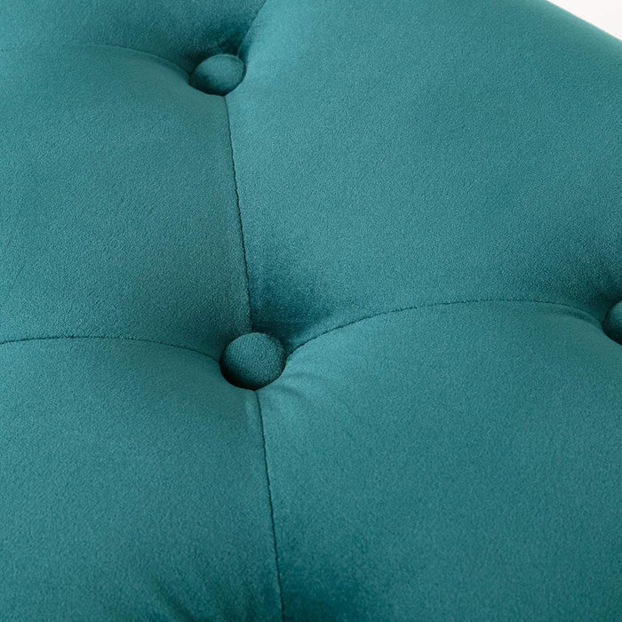 Modern Velvet Bench Ottoman, Upholstered Bedroom Benches Footrest Stool Button-Tufted Table Bench Dining Bench with Gold Metal Base for Entryway Dining Room Living Room Bedroom, Atrovirens