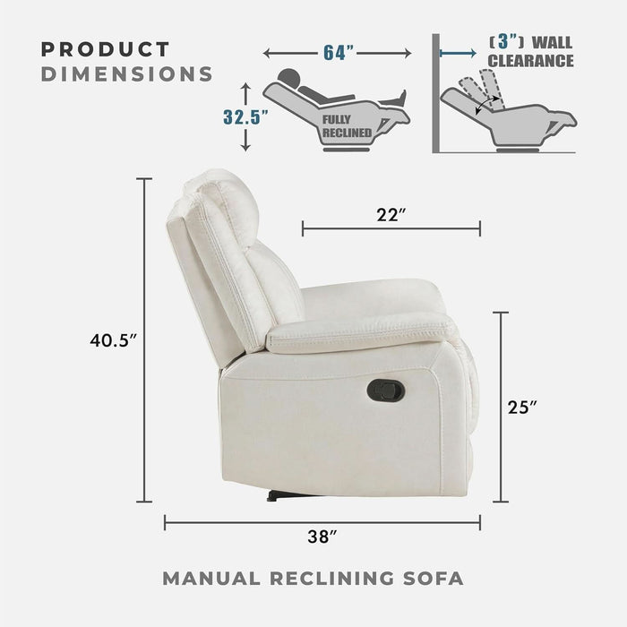 Mnul Double Reclining Sof, Polished Microfiber Upholstered 3 Seter Mnul Sof Recliner for Living Room, Wll Hugger, Esy ssembly, Beige