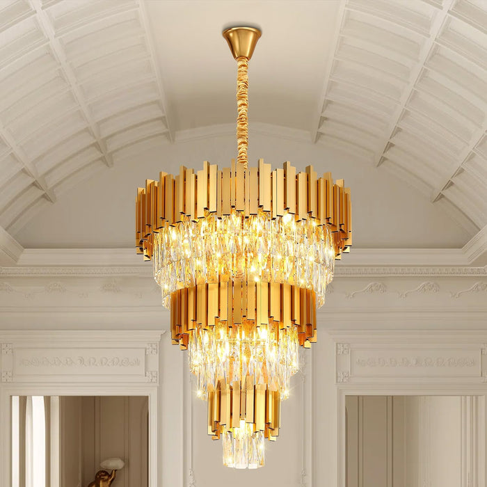 Luxurious Gold Crystal Five Tier Chandelier Ceiling