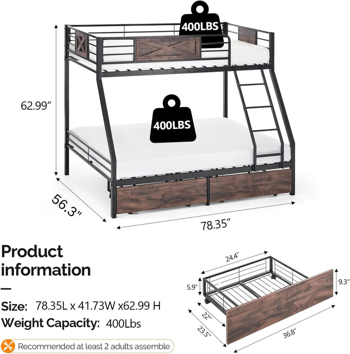 PowderCoated Stainless Steel TwinOverFull Bunk Bed Drawers