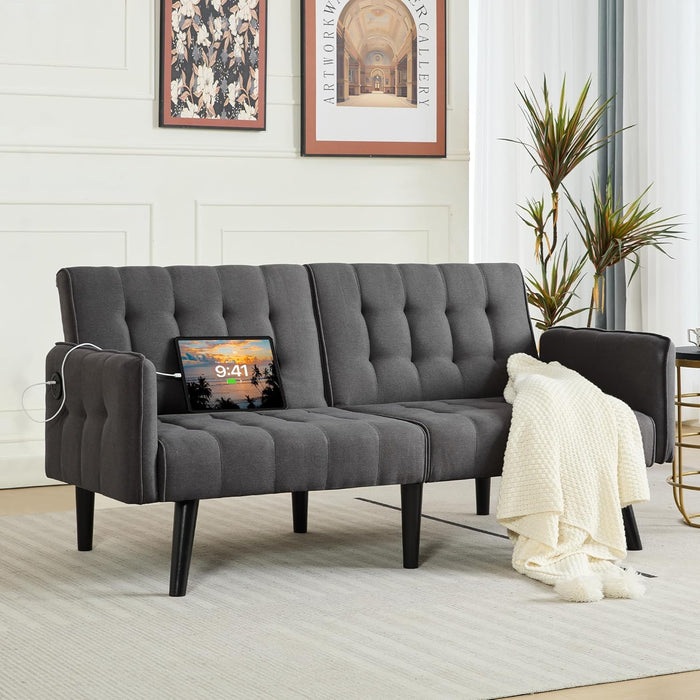 65Inch CharcoalGrey Upholstered ConvertibleSleeper Sofa