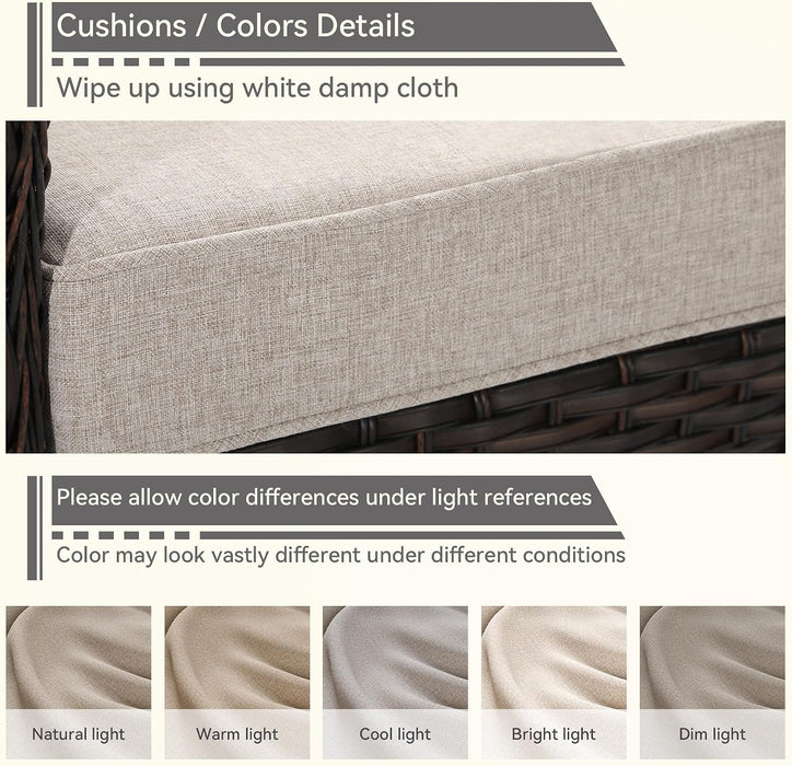 5 Pieces Patio Furniture Set with 2 Ottomans, 1 Side Table and 2 Outdoor Chairs Patio Conversation Set with 4" Removable Seat Cushions and Wide Armrest for Garden, Backyard, Porch (Beige)