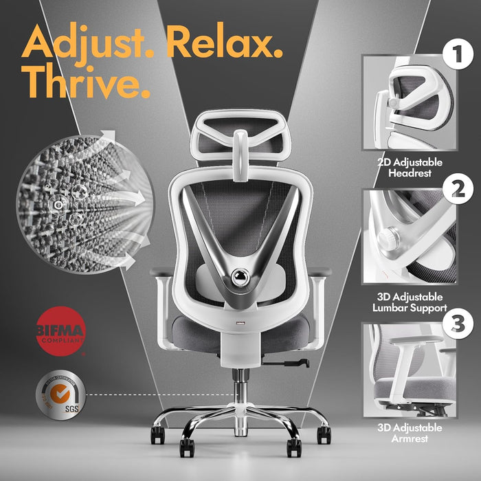 Ergonomic Mesh Office Chair, V Back Desk Chair with 2D Headrest