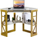 Corner Computer Desk 41 X 30 Inches with Smooth Keyboard & Storage Shelves for Home Office Workstation,White & Gold