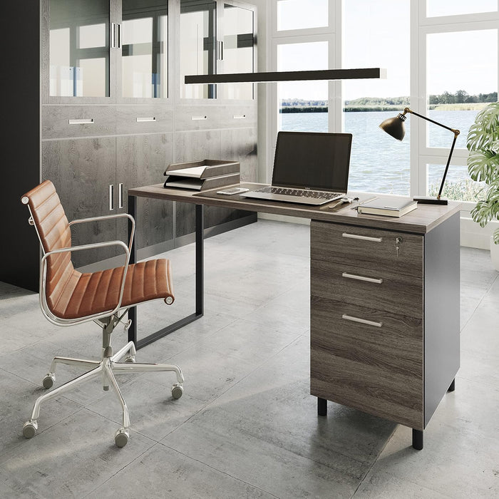 Modern Design Milano Office Computer Desk with 3 Locking Drawers, 48 Inch Grey and Black Industrial Wood Desk with Filing Drawer and Storage by Crafts and Comfort