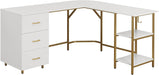 L Shaped Desk - Two-Toned Computer Desk with Drawers & Storage Shelves - Simple Modern Furniture & Home Office Space Corner Table for Work & Writing