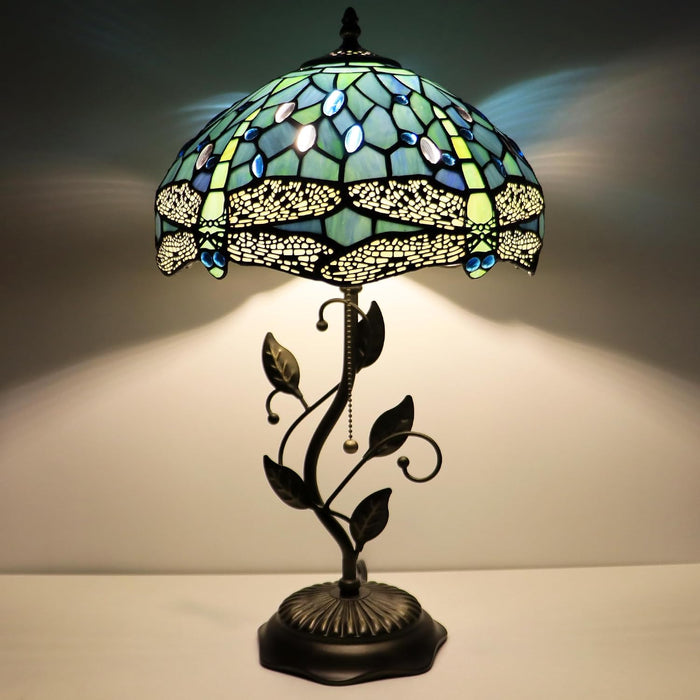 Tiffany Style Sea Blue Dragonfly Stained Glass Table Lamp 19 Inch