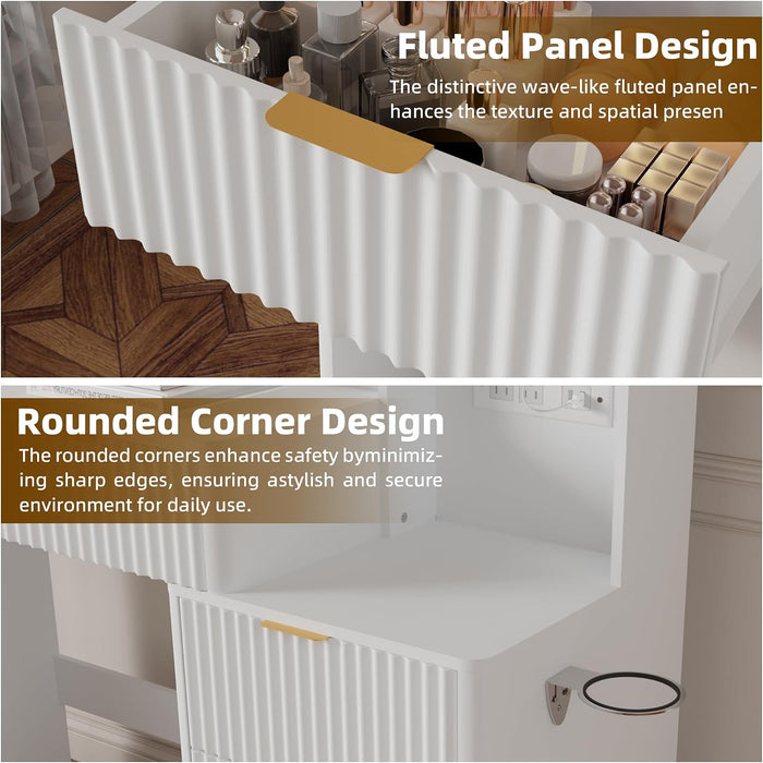 FortyThreePointThreeInch White Vanity Desk With LED Mirror