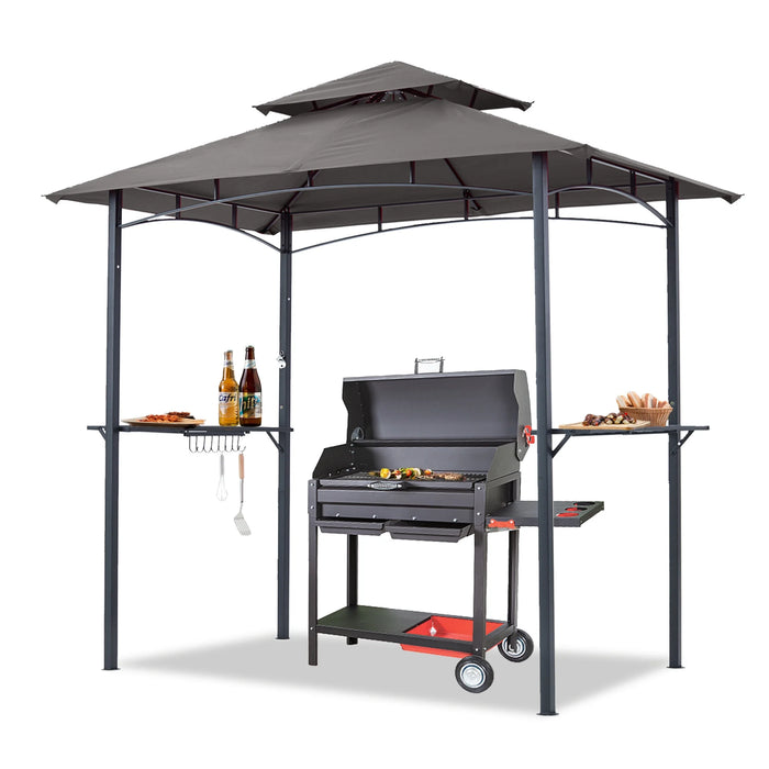 8'X 5' Grill Gazebo Shelter, Double Tier Outdoor BBQ Gazebo Canopy with LED Light(Gray)