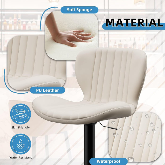 Bar Stools Set of 2 Modern Swivel Bar Chairs, Counter Height Faux Leather Metal Barstools, Upholstered Island Chairs with Back and Footrest, Beige