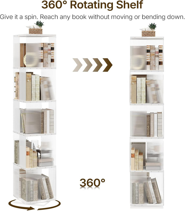 5-Tier Rotating Bookshelf With Clear Acrylic Panels