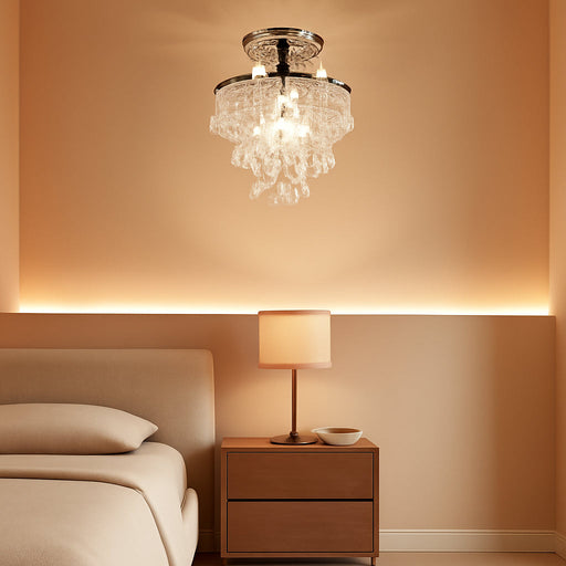 Small Crystal Chandelier Led Crystal Ceiling Lights 3 Tiers Crystal Raindrops Chandelier Pendant Lighting Fixture Decoration for Bedroom Hallway Living Room,Chrome,E26