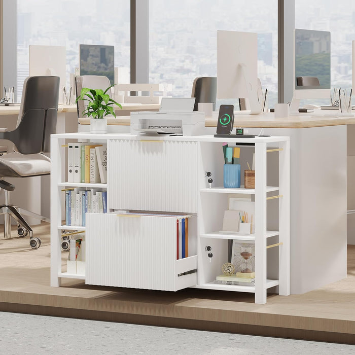 Architectural White Fluted Oak Filing Cabinet Locking