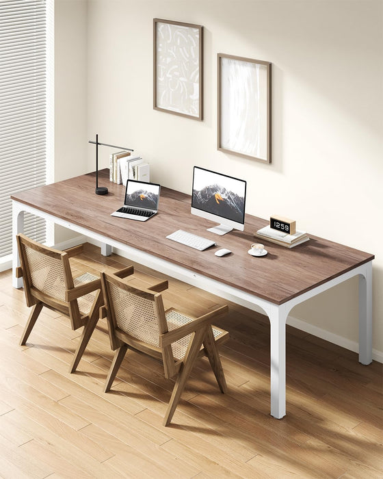 Two Person Desk, 78.7 Inches Extra Long Computer Desk, Wooden Large Office Desks with Strong Metal Legs, Double Desk for 2 People, Writing Study Table for Home Office, Oak & White