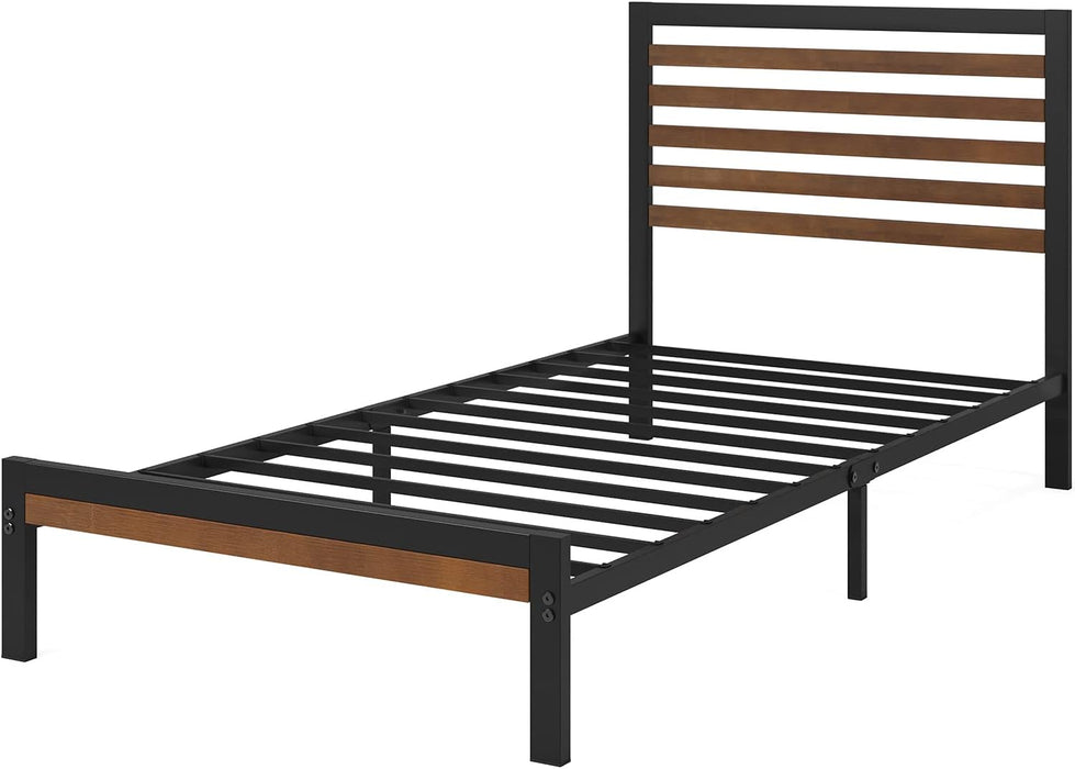 Kai Bamboo and Metal Platform Bed Frame, Sturdy Steel Frame, Twin