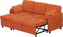 84Inches BrightOrange Chenille Pullout Sofa Bed USBPort