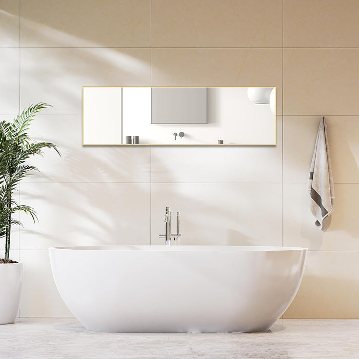 Gold Full Length Mirror 59"X16.5" Full Body Floor Mirror for Bedroom or Cloakroom, Can Stand Alone, Hang or Lean against Wall, Tall Wall Mirrors with Stand and Sleek Aluminum Alloy Thin Frame