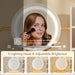 Vanity Desk with LED Lighted Mirror & Power Outlet, White Vanity Desk with Adjustable 3 Lighting Modes, Small Vanity Desk for Bedroom, Makeup Vanity with Chair for Girl, Gold and White