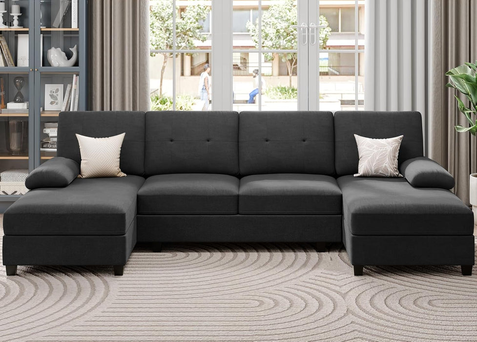 Black U-Shaped Sectional Sofa with Chaises