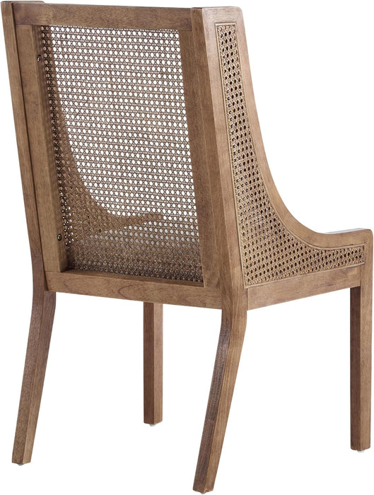 Yone Dining Chairs Set of 2, Modern Dining Chair with Fabric Upholstery, Rubberwood Frame Kitchen Chairs with Cane Webbing, Extra Seat for Dining Room, Beige + Brown