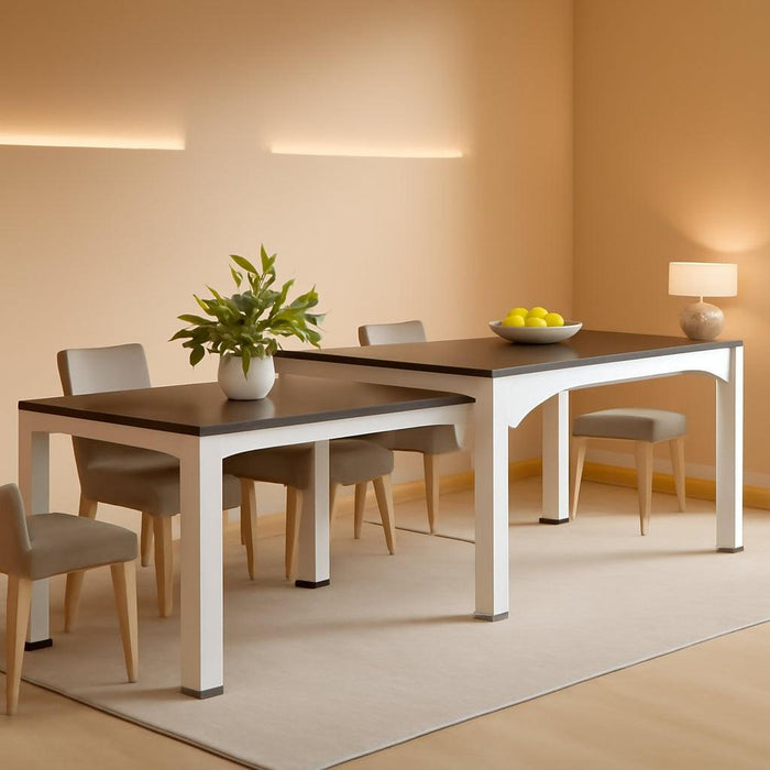 47”-95” Extendable Dining Table, Long Wood Kitchen Table with Heavy-Duty Metal Frame, Farmhouse Large Rectangular Dinner Table for Dining Room, Brown & White