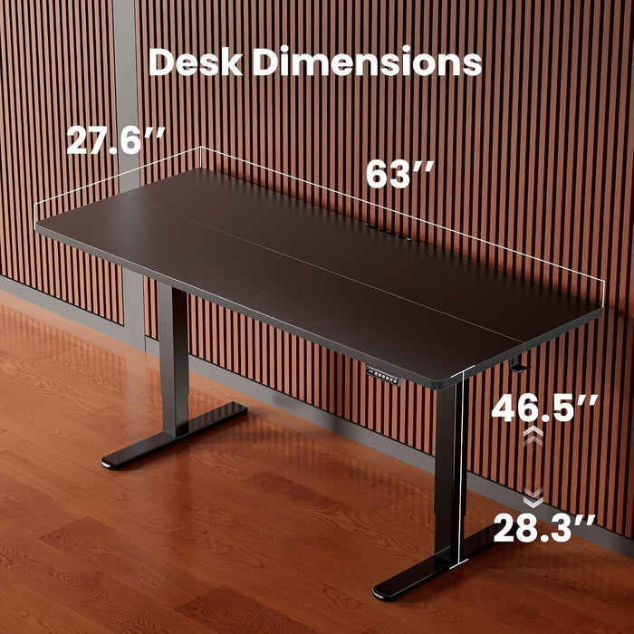Height Adjustable Electric Standing Desk, 63 X 28 Inches Sit Stand up Desk, Memory Computer Home Office Desk, Black