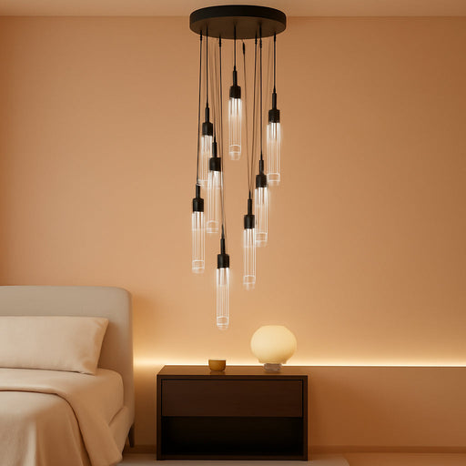 Crystal Pendant Lighting Black 6000K Ceiling Fixture