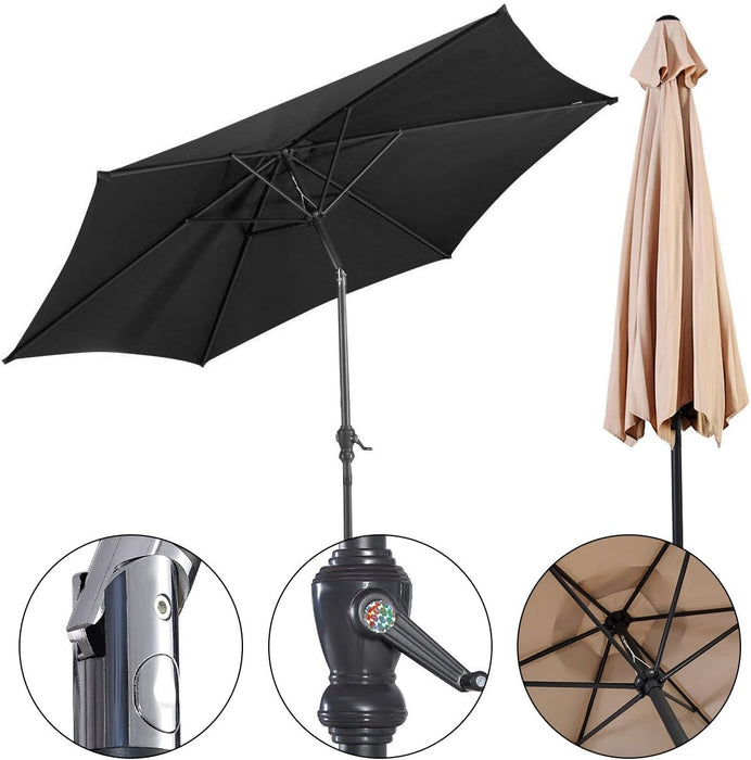 10Ft Solar Patio Umbrella without Lights, 6 Ribs Market Steel Tilt W/Crank for Garden, Deck, Backyard, Pool Indoor Outdoor Use
