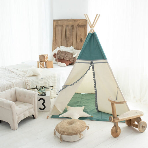 Tipi Tent Adventure with Soft Mat, Velvet Green Sage Wigwam, Cozy Playhouse, Cozy Teepee Tent, Birthday Gift for Boy, Christmas Gift for Boy