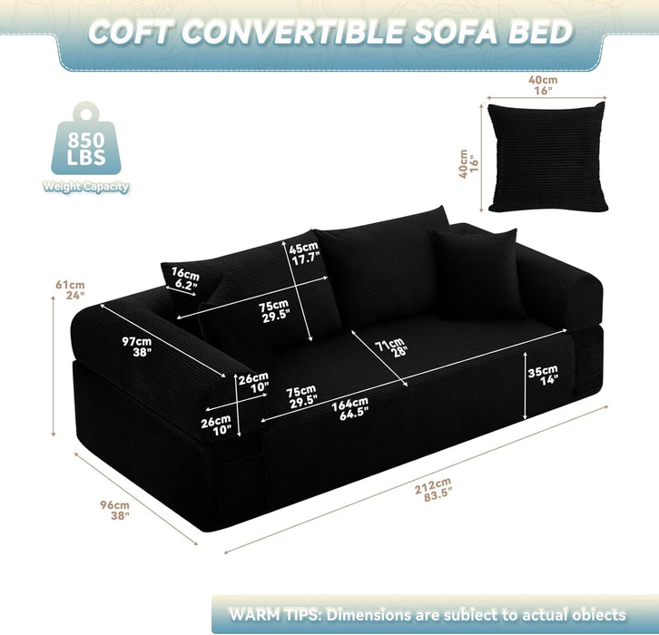 Three Seater Sofa Black Memory Foam SeamlessIntegration